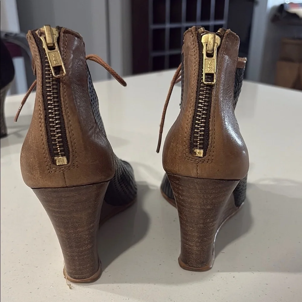 Relance Brown and Black Wedge Open Tor Ankle Boots